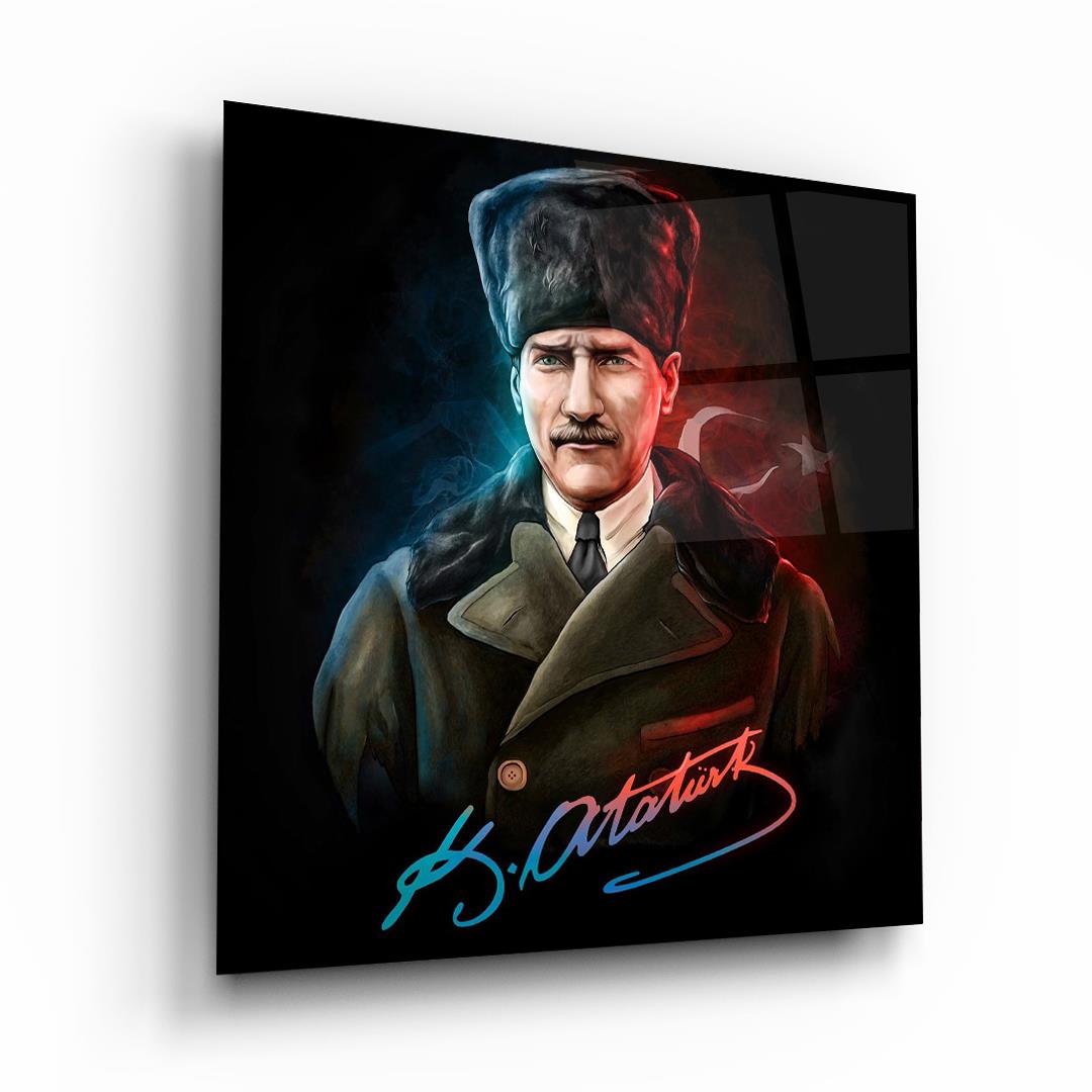 Atatürk Kare Cam Tablo-Glass Art Concept