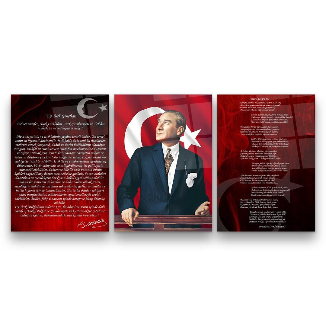 Atatürk Köşesi Çoklu Cam Tablo-Glass Art Concept