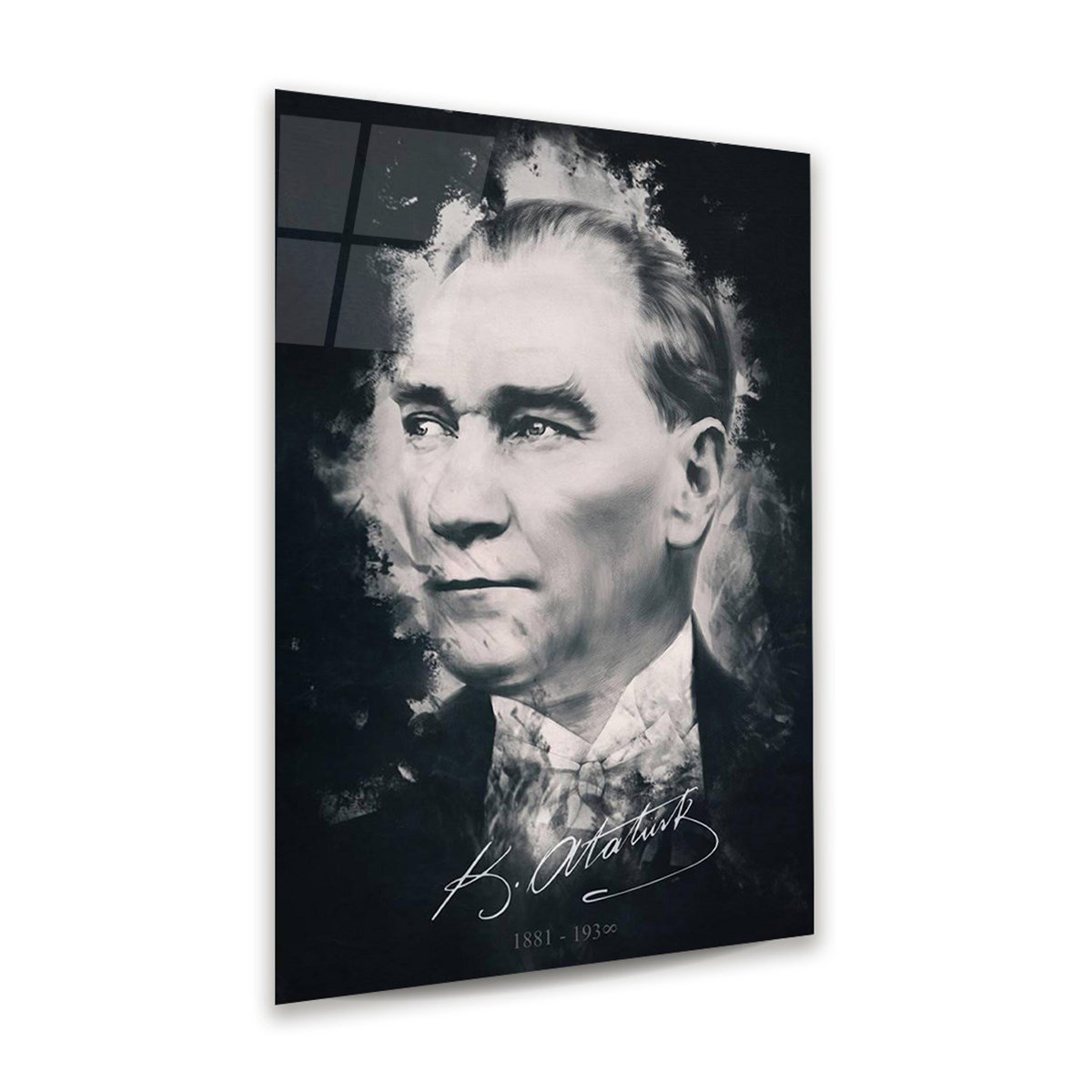 Atatürk Silüeti Dikey Cam Tablo