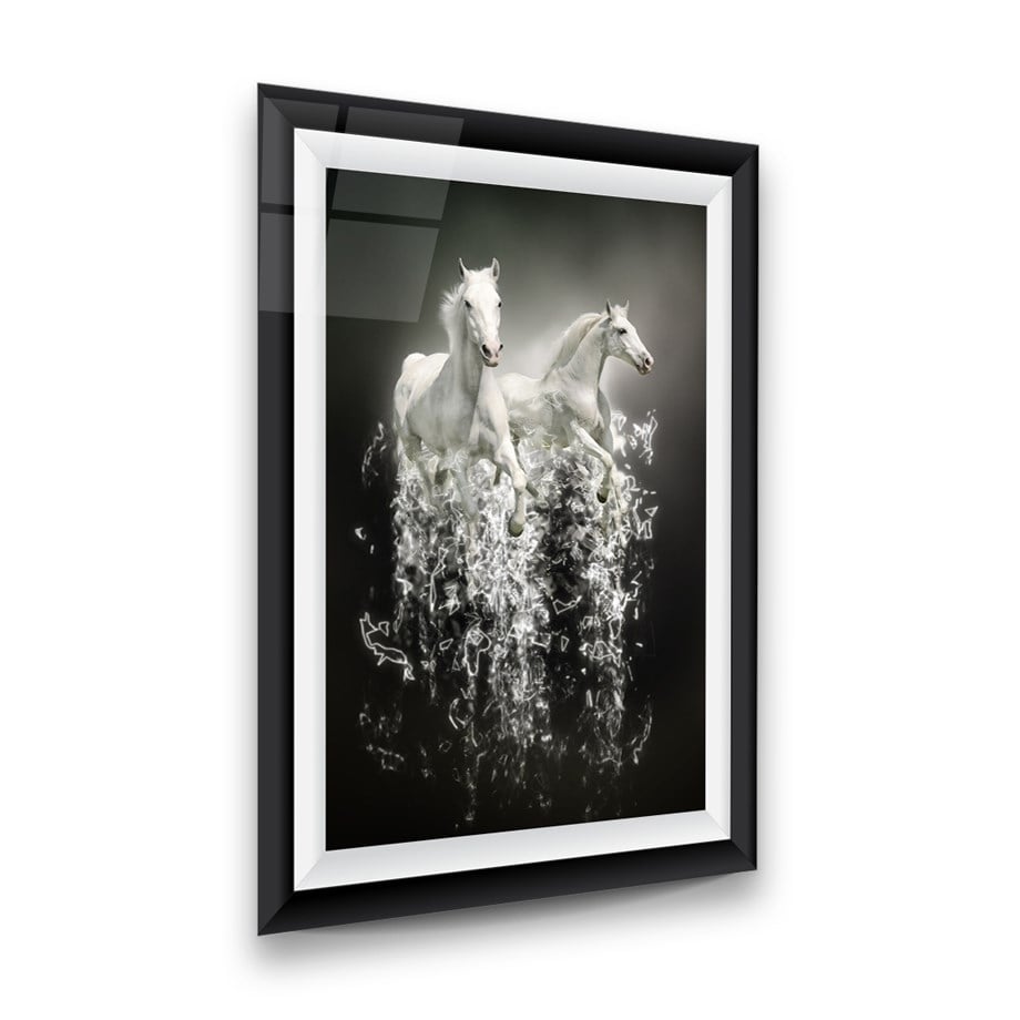 Atlar Manipülasyon Dikey Cam Tablo-Glass Art Concept