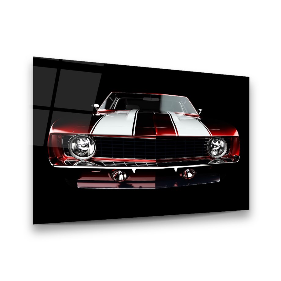 Chevrolet Camaro Klasik Araba Yatay Cam Tablo-Glass Art Concept