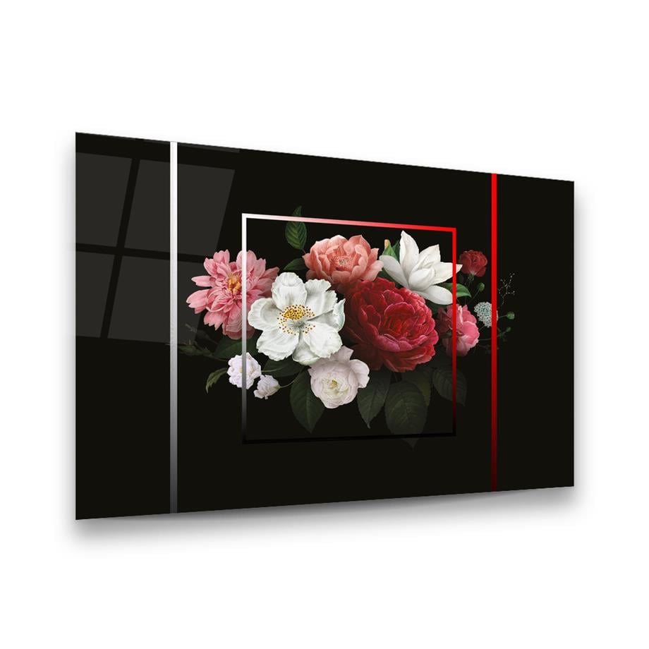 Çiçek Buketi Yatay Cam Tablo-Glass Art Concept