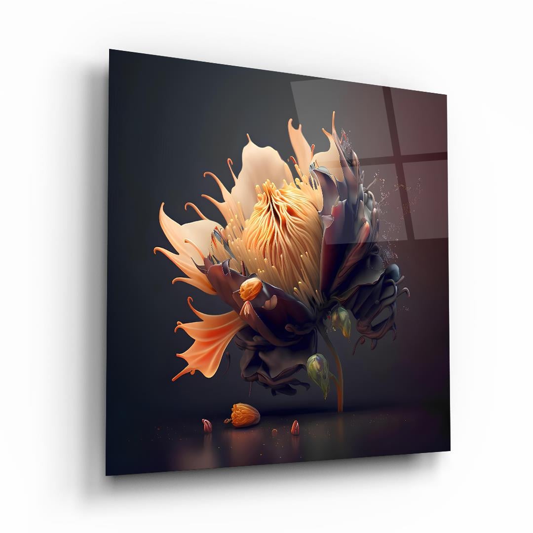 Çiçek İllustrator Kare Cam Tablo-Glass Art Concept
