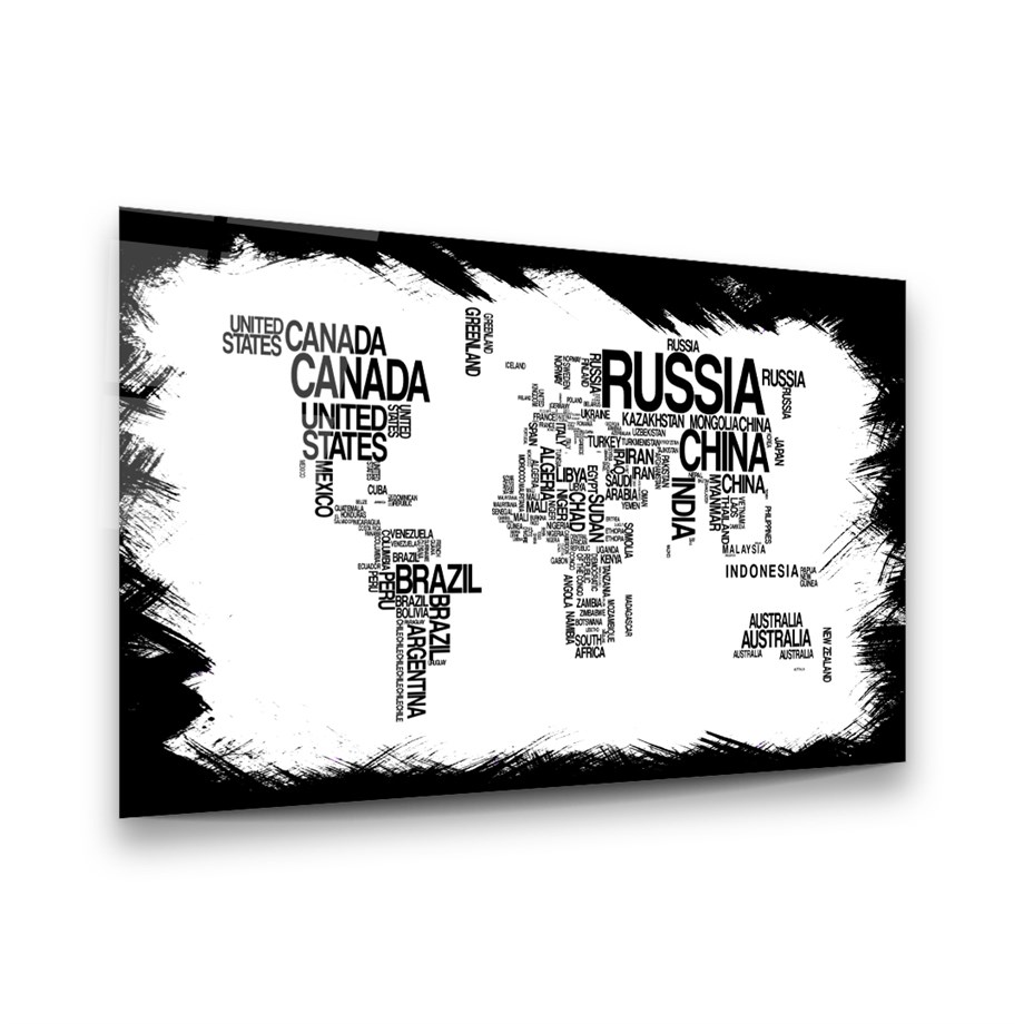 Dünya Haritası Yatay Cam Tablo-Glass Art Concept