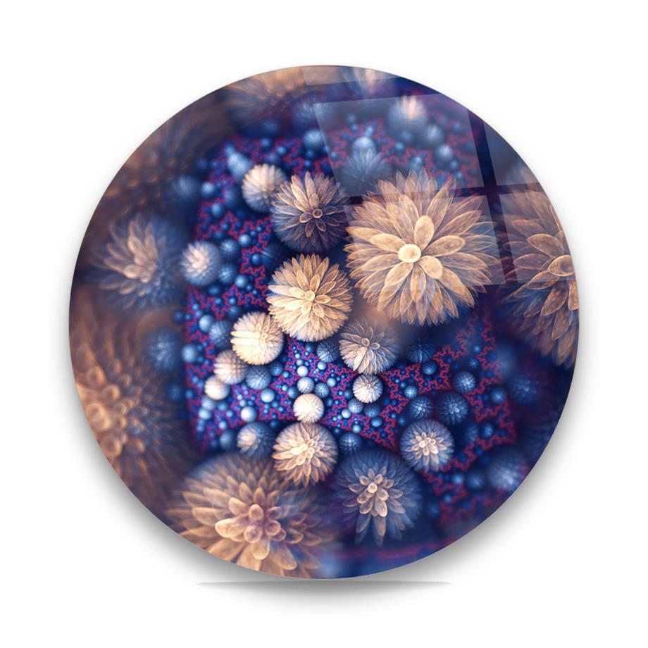 Fraktal Soyut Çiçekler Yuvarlak Cam Tablo-Glass Art Concept