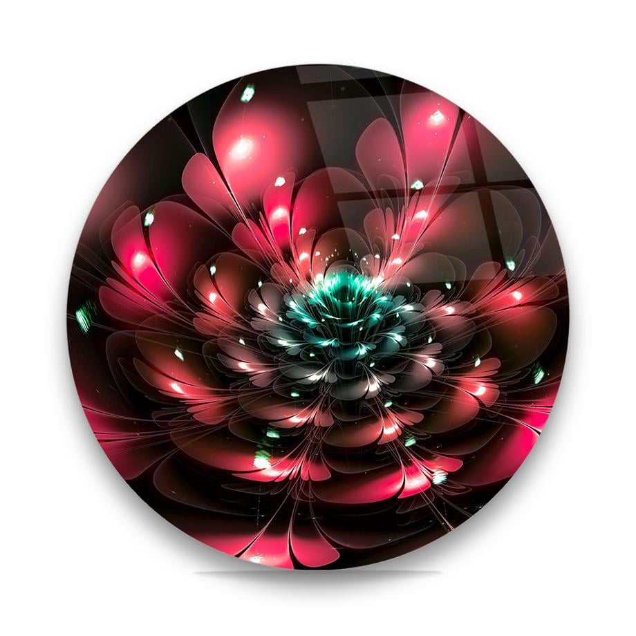 Fraktal Soyut Yuvarlak Cam Tablo-Glass Art Concept