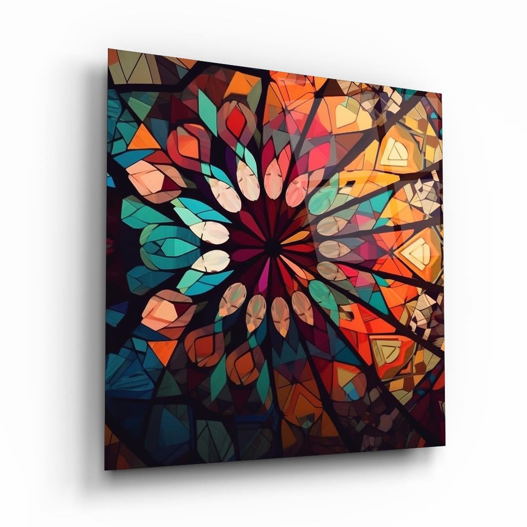 Geometrik Mozaik Desen Kare Cam Tablo-Glass Art Concept