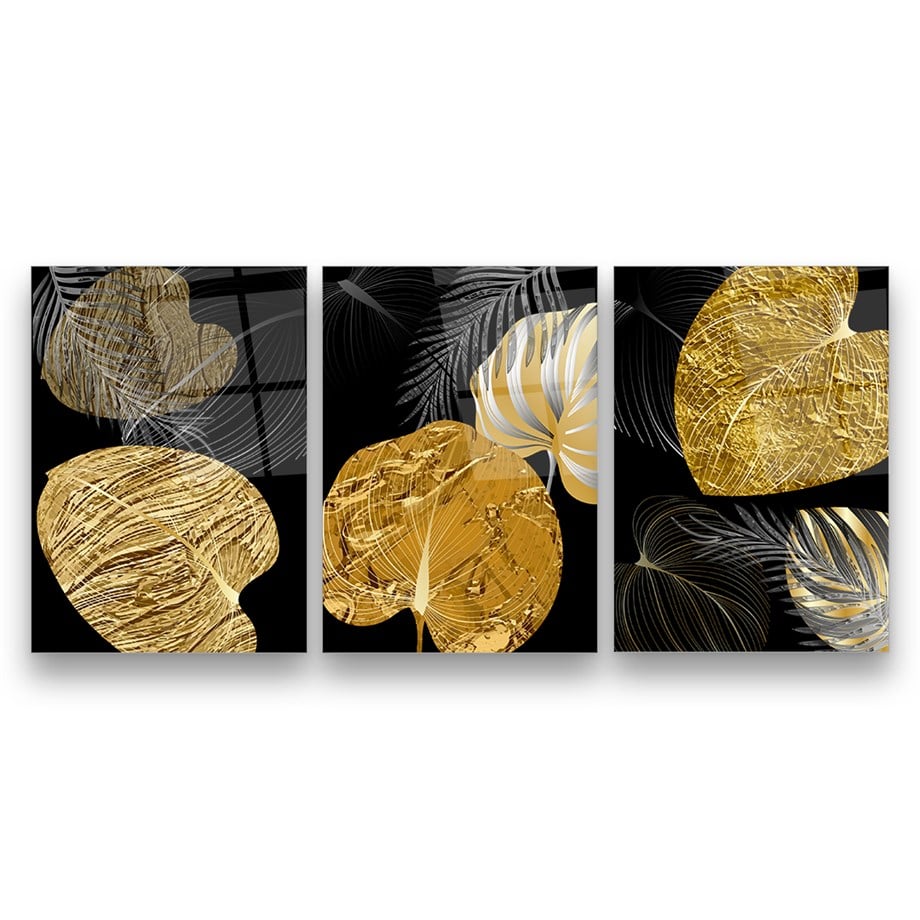 Gold Yapraklar Çoklu Cam Tablo-Glass Art Concept