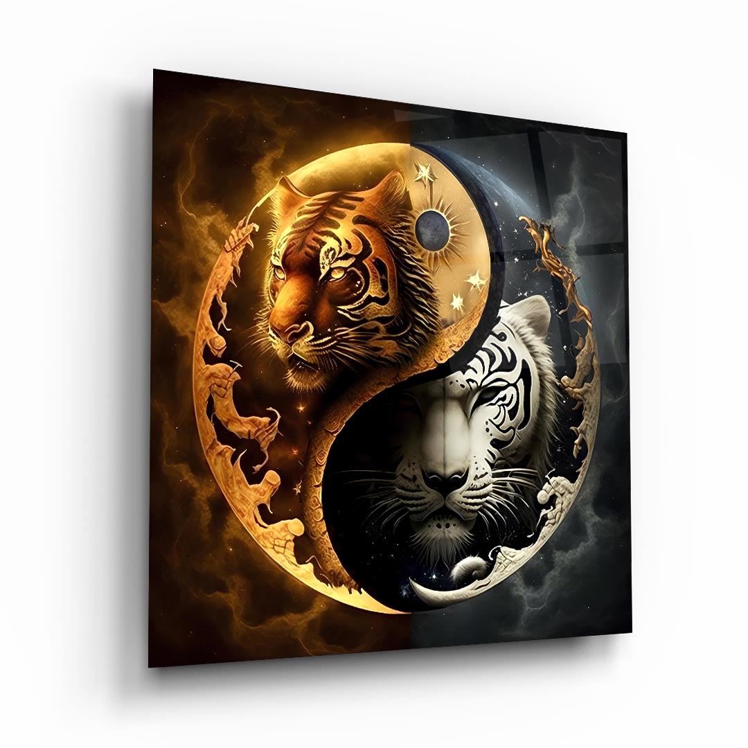 Güneş ve Ayın Kaplanları Kare Cam Tablo-Glass Art Concept