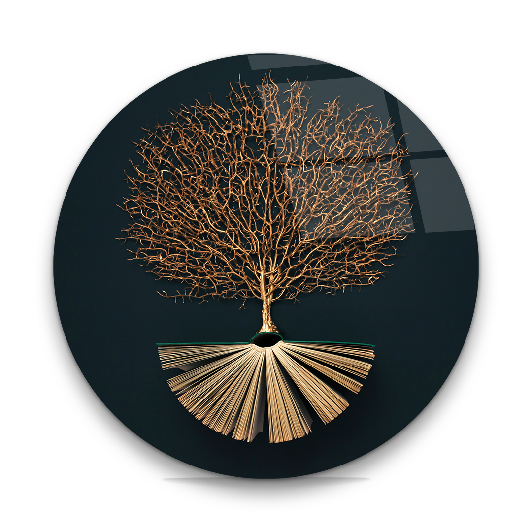 Hayat Ağacı 13 Yuvarlak Cam Tablo-Glass Art Concept