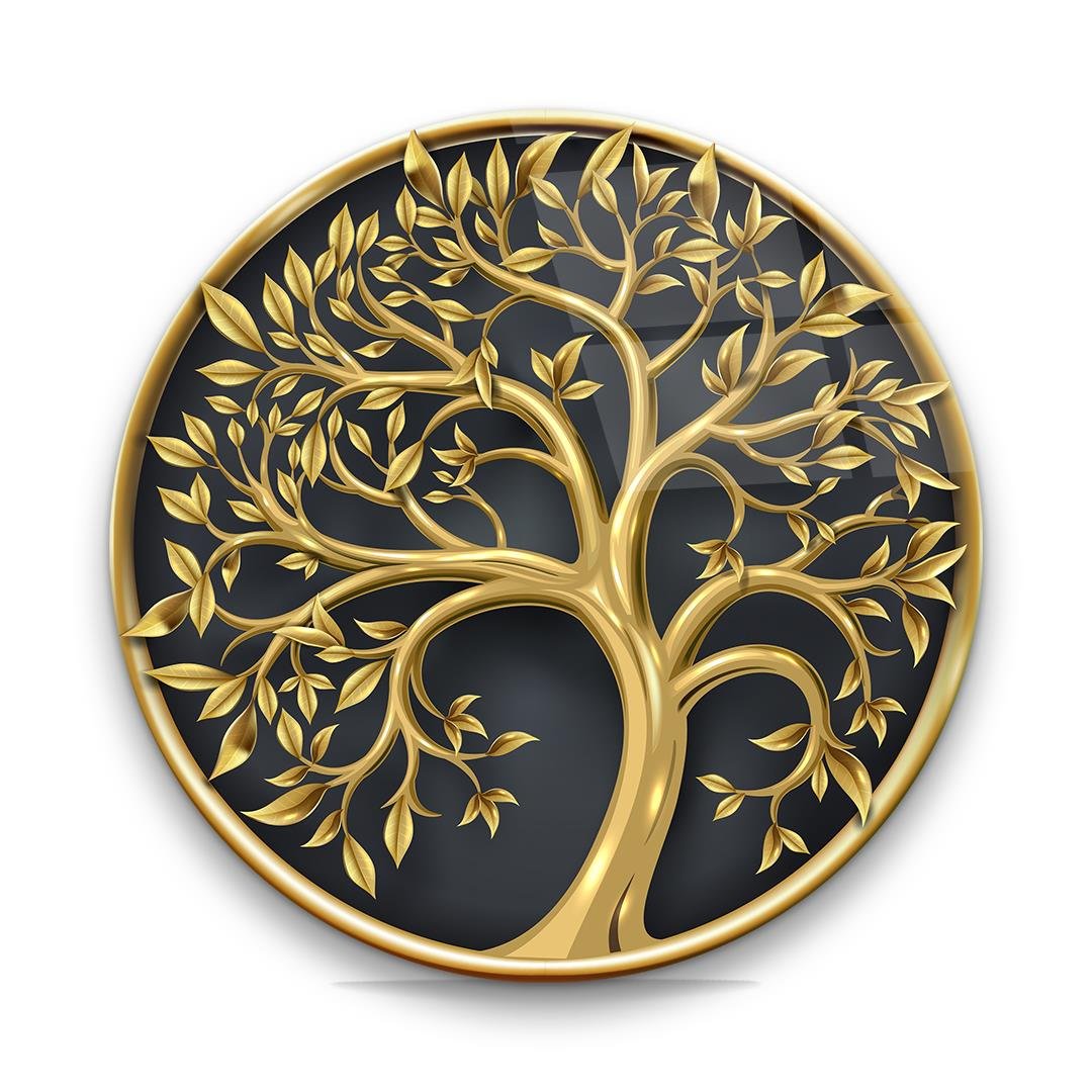 Hayat Ağacı 16 Yuvarlak Cam Tablo-Glass Art Concept