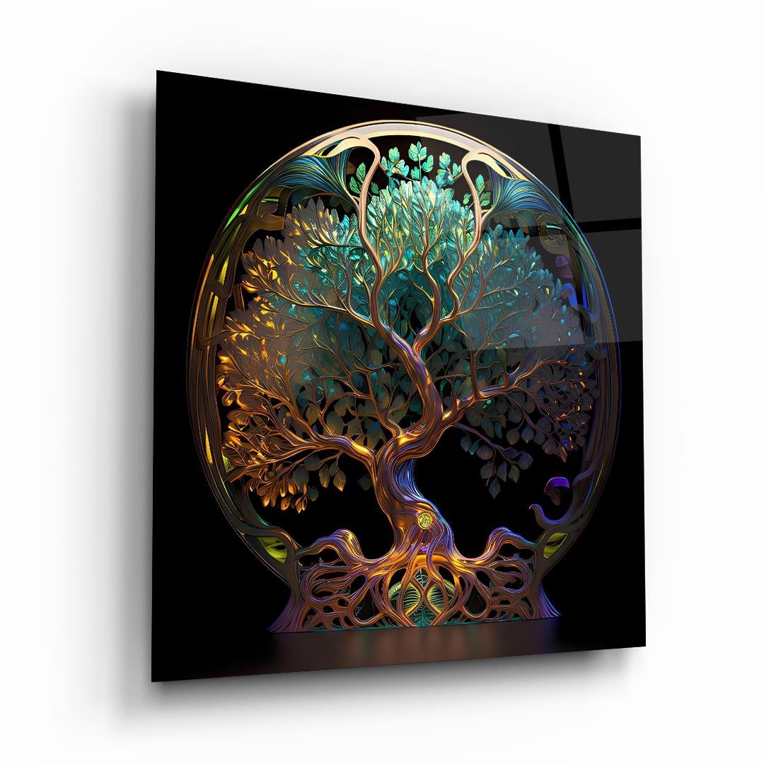 Hayat Ağacı 4 Kare Cam Tablo-Glass Art Concept