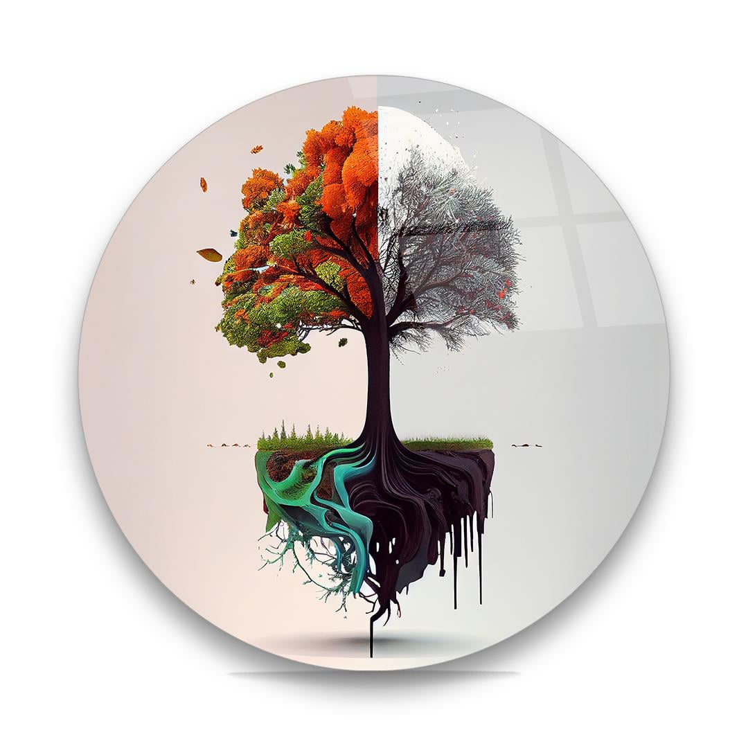 Hayat Ağacı 4 Yuvarlak Cam Tablo-Glass Art Concept