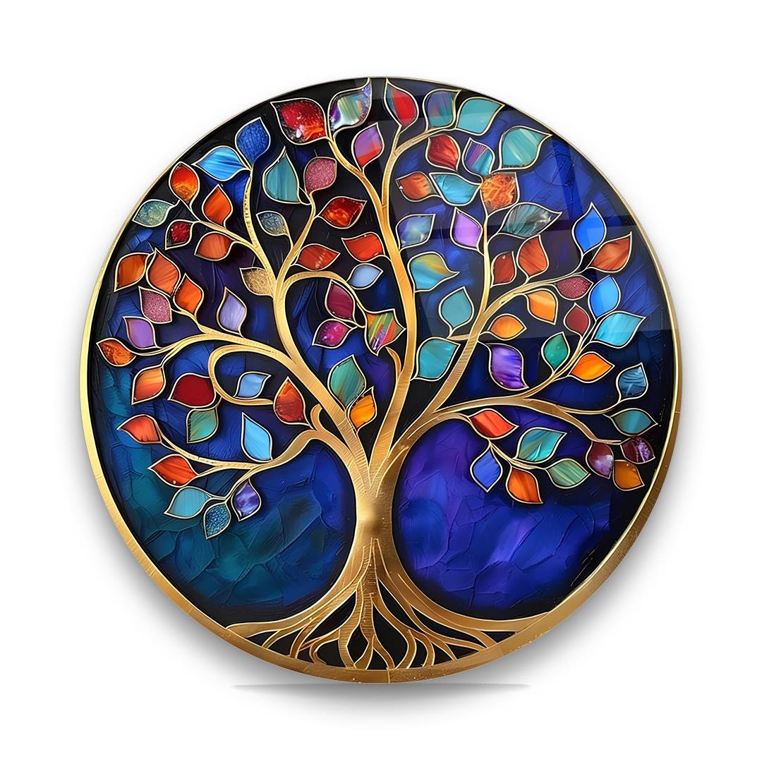 Hayat Ağacı 8 Yuvarlak Cam Tablo-Glass Art Concept