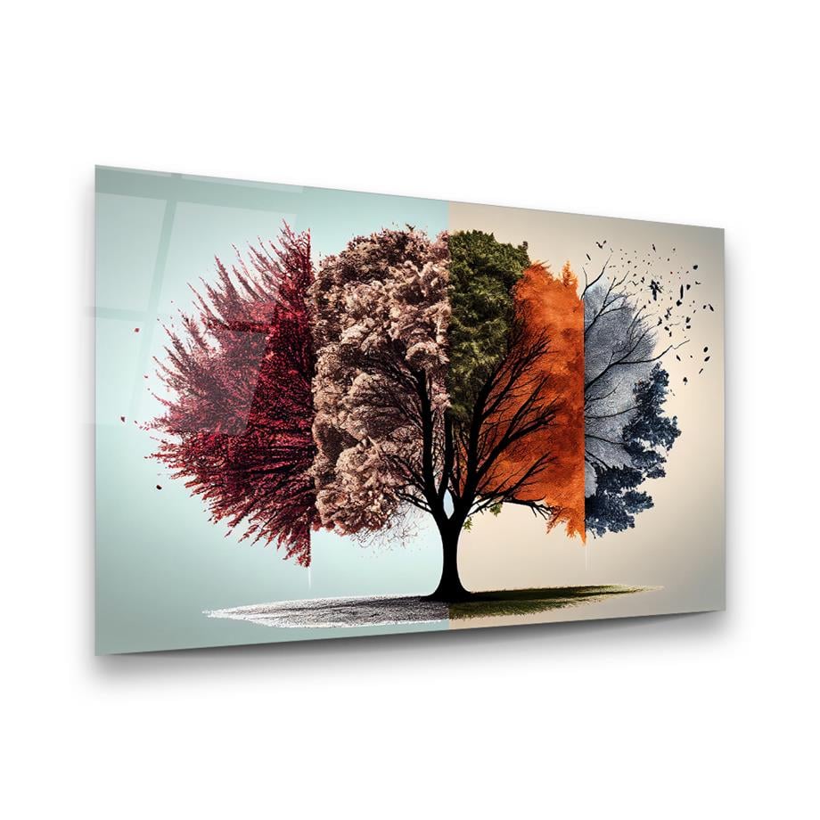 İklim Ağacı Yatay Cam Tablo-Glass Art Concept