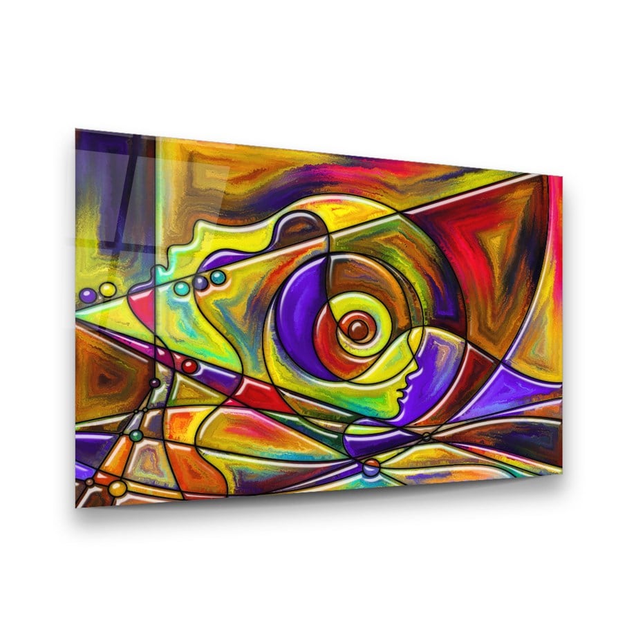 İnsan Profili ve Vitray Çizimler Yatay Cam Tablo-Glass Art Concept