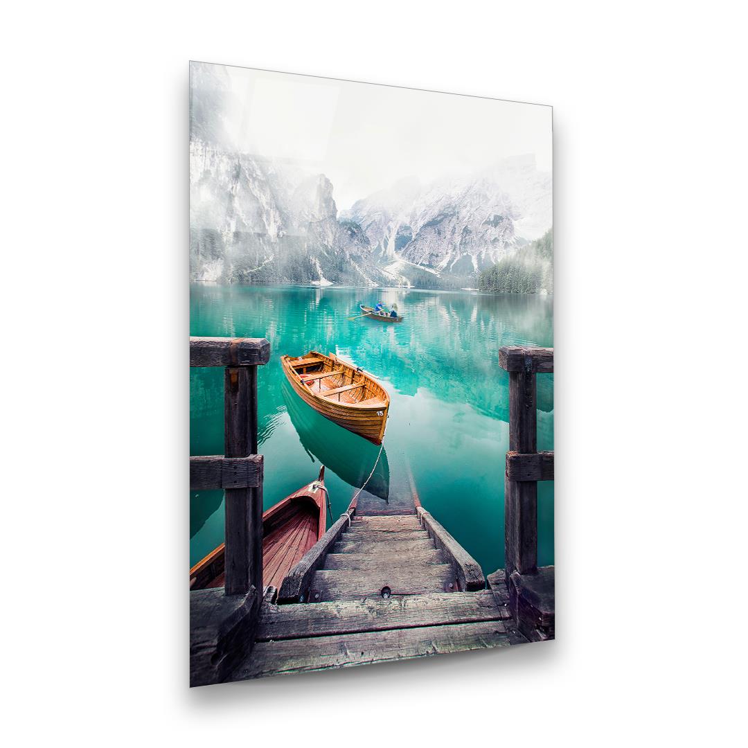 İtalya Braies Gölü Dikey Cam Tablo-Glass Art Concept