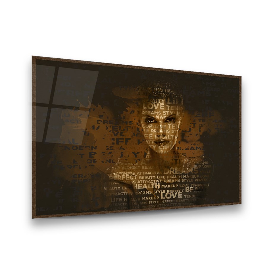 Kadın ve Yazılar Yatay Cam Tablo-Glass Art Concept