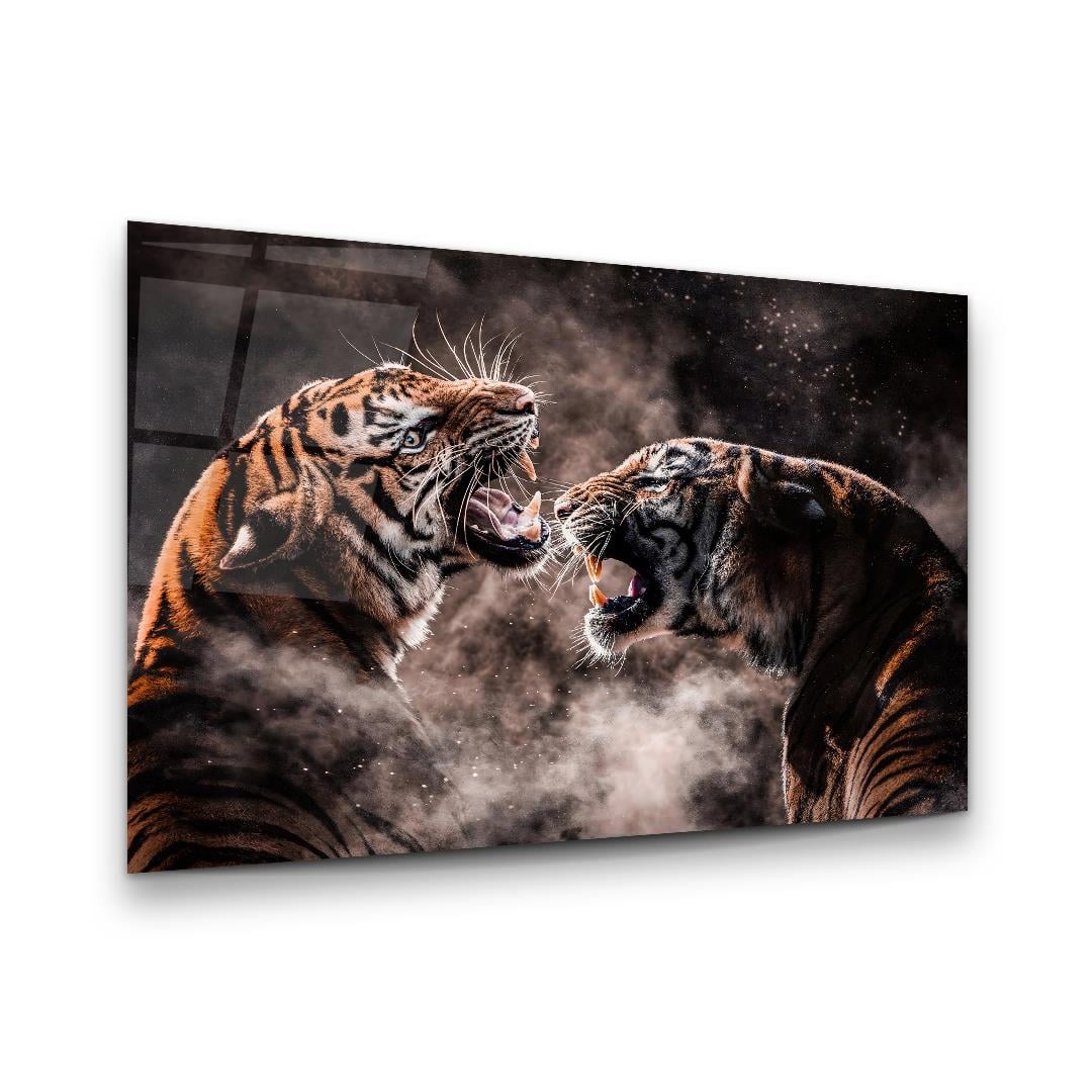 Kaplanlar Yatay Cam Tablo-Glass Art Concept