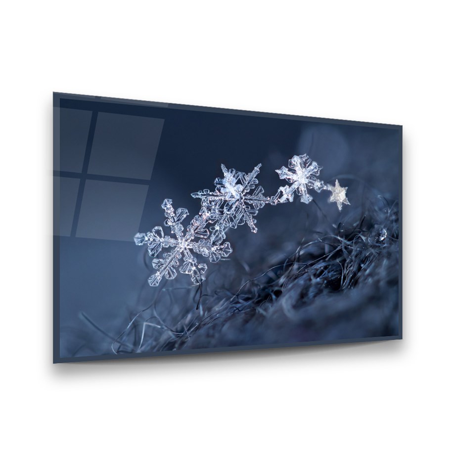 Kar Tanesi Yatay Cam Tablo-Glass Art Concept