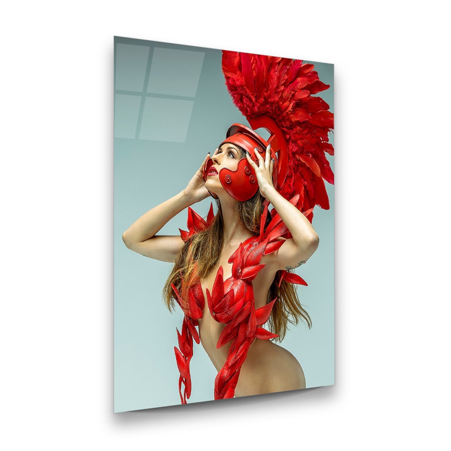 Karnaval'da Kadın Dikey Cam Tablo-Glass Art Concept