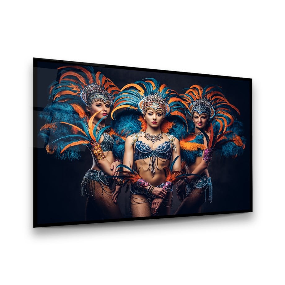 Karnaval'da Kadınlar Yatay Cam Tablo-Glass Art Concept