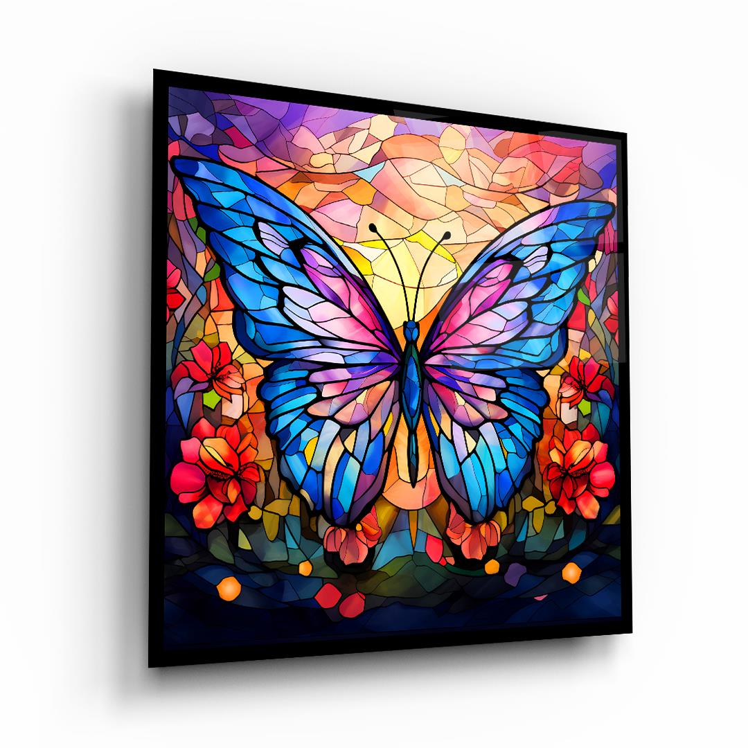 Kelebek Kare Cam Tablo-Glass Art Concept