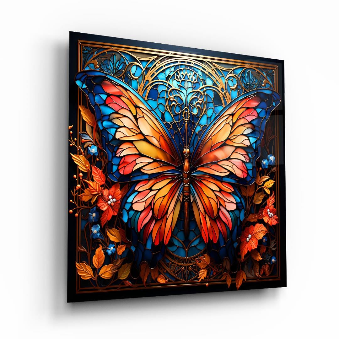 Kelebek Kare Cam Tablo-Glass Art Concept