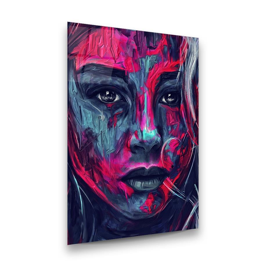 Kırmızı Temalı Kadın Dikey Cam Tablo-Glass Art Concept