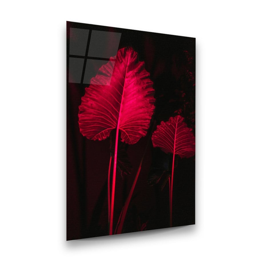 Kırmızı Yapraklar Dikey Cam Tablo-Glass Art Concept