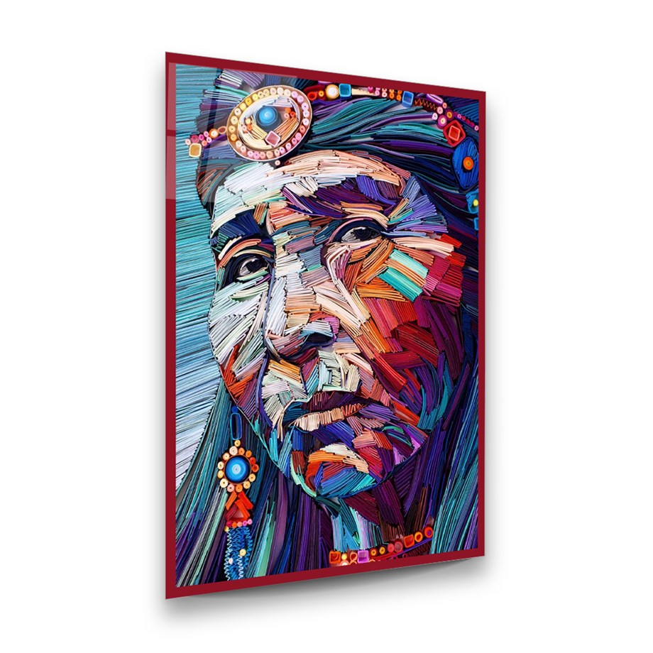 Kızılderili Dikey Cam Tablo-Glass Art Concept