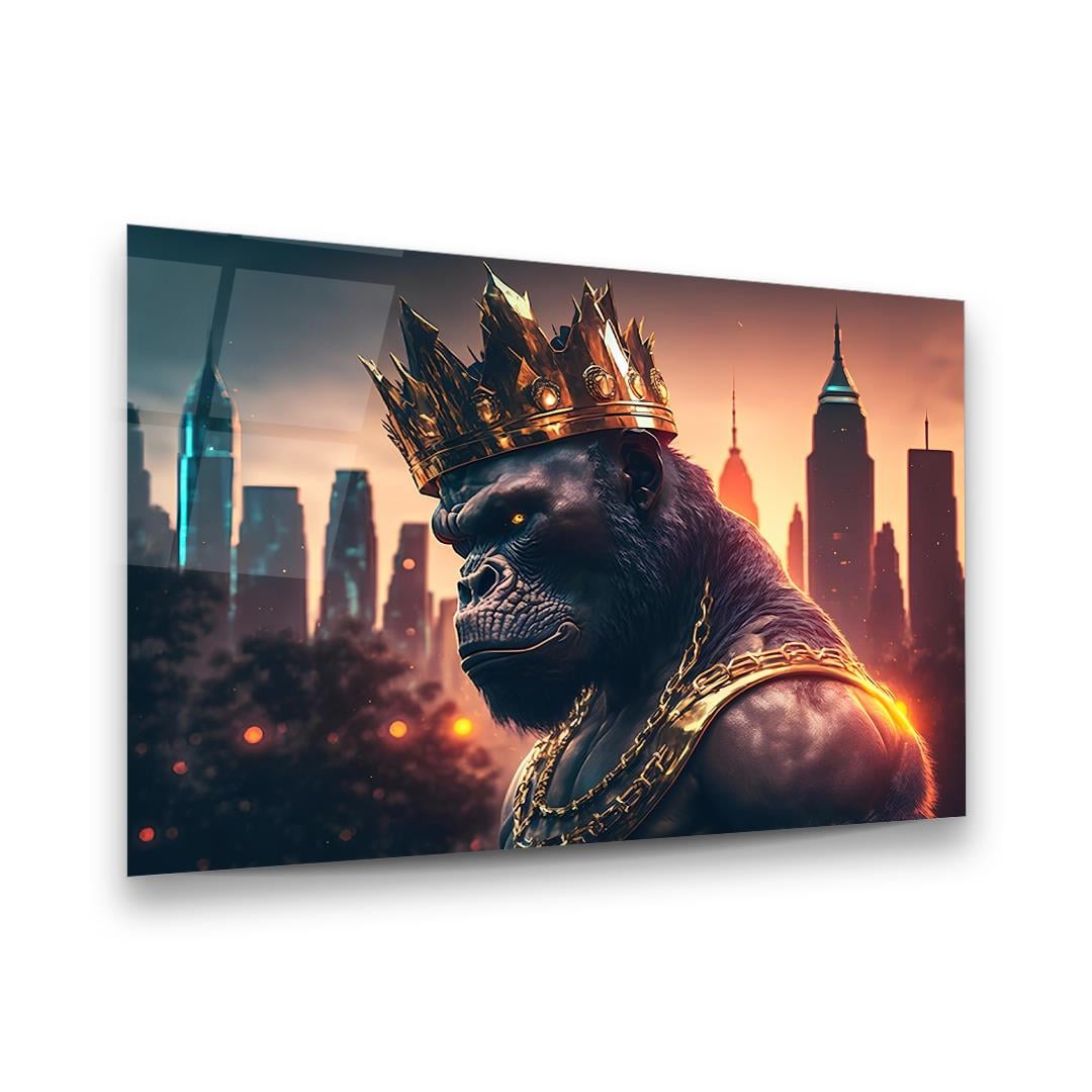Kral Gorilla Yatay Cam Tablo-Glass Art Concept