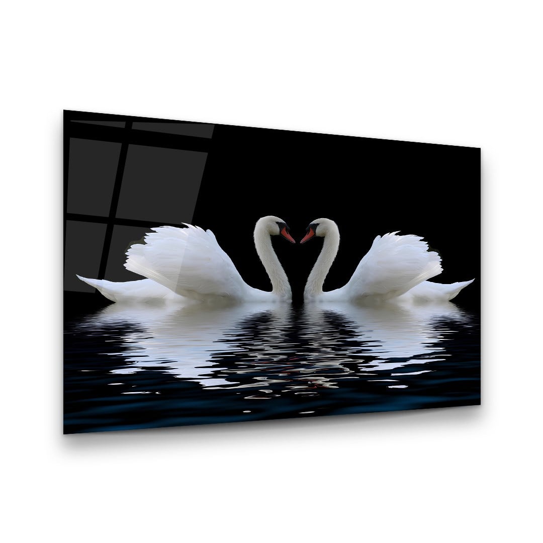 Kuğular Yatay Cam Tablo-Glass Art Concept