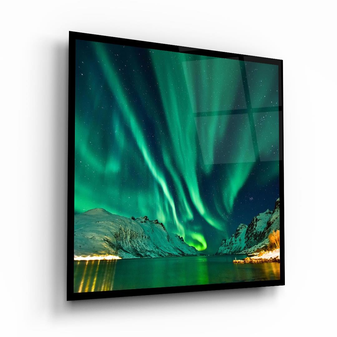 Kuzey Işıkları Kare Cam Tablo-Glass Art Concept