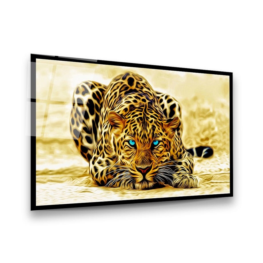 Leopar Yatay Cam Tablo-Glass Art Concept