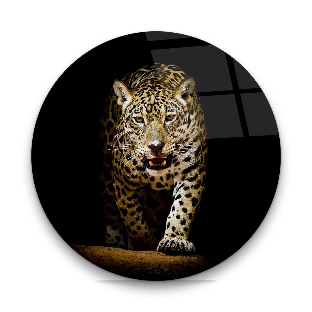 Leopar Yuvarlak Cam Tablo-Glass Art Concept