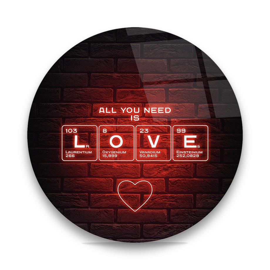 Love Yazısı Yuvarlak Cam Tablo-Glass Art Concept
