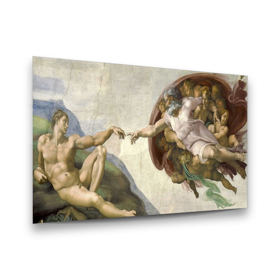 Michelangelo - Adem'in Yaratılışı Yatay Cam Tablo-Glass Art Concept