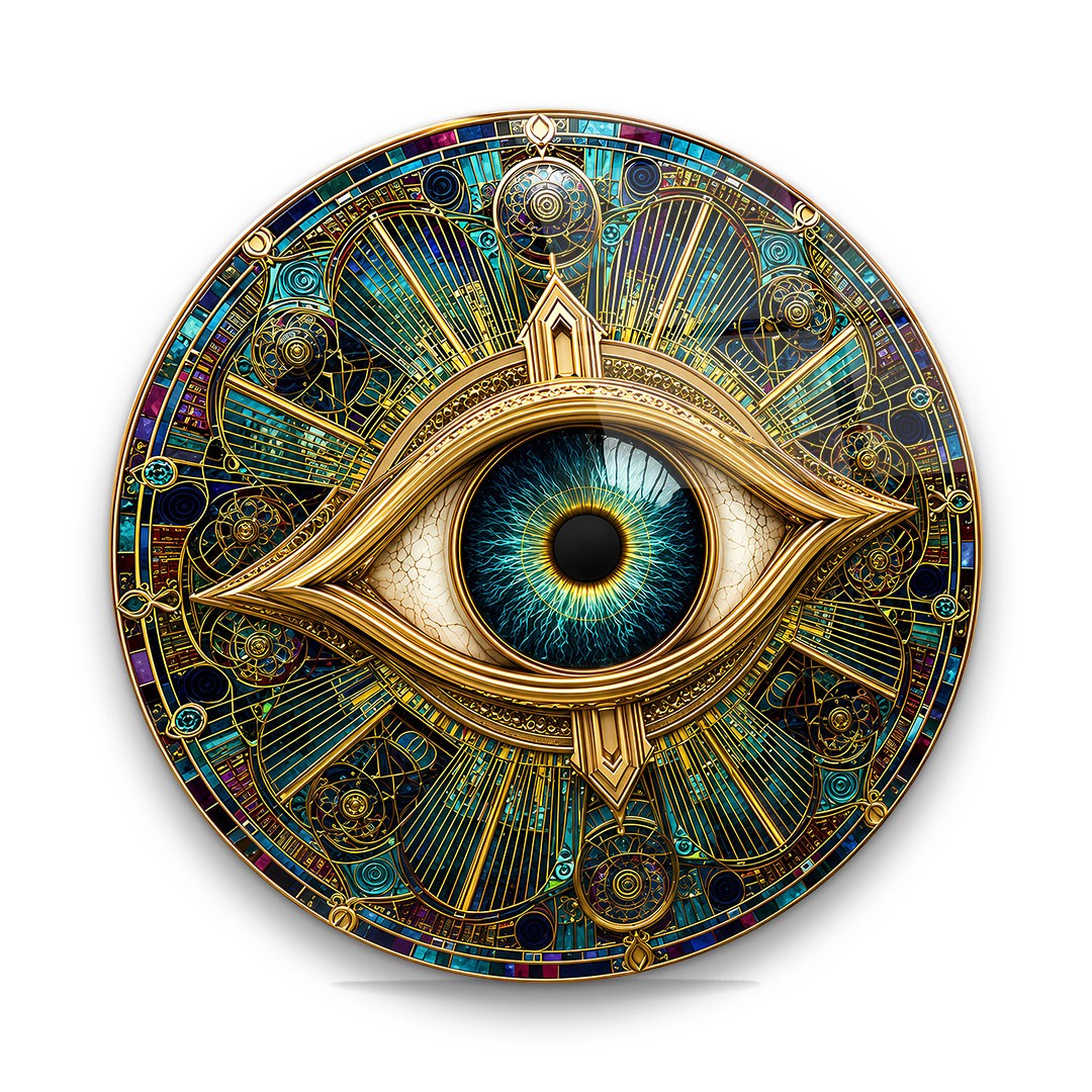 Mistik Göz Yuvarlak Cam Tablo-Glass Art Concept