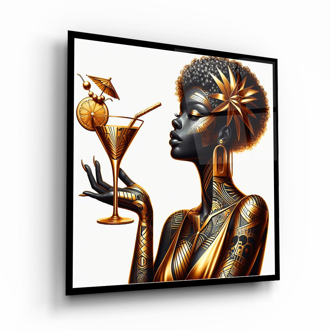 Modern Siyahi Kadın Kare Cam Tablo-Glass Art Concept