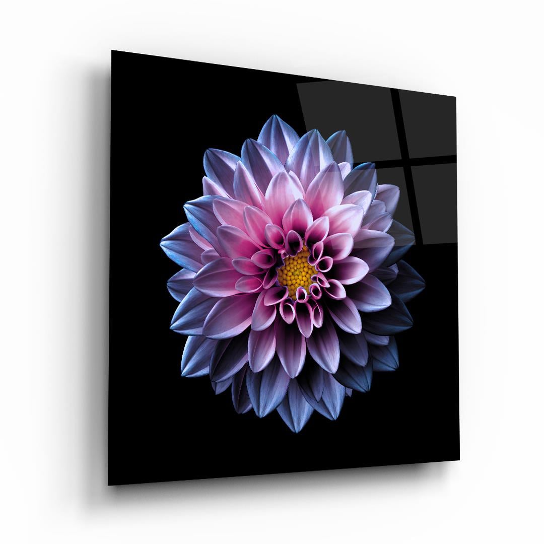 Mor Çiçek Kare Cam Tablo-Glass Art Concept