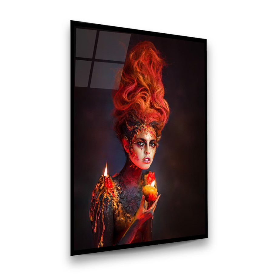 Mumlar ve Kadın Manipülasyon Dikey Cam Tablo-Glass Art Concept