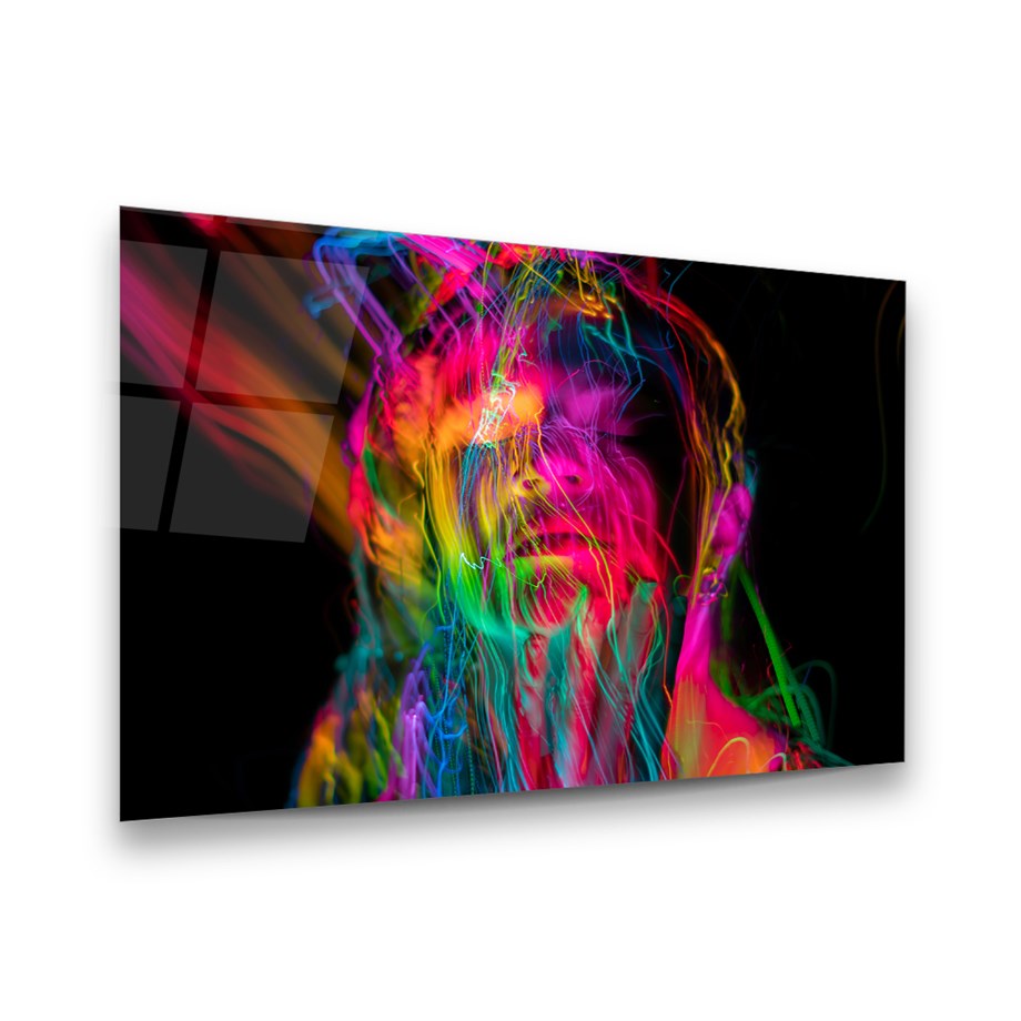 Neon Kadın Yatay Cam Tablo-Glass Art Concept