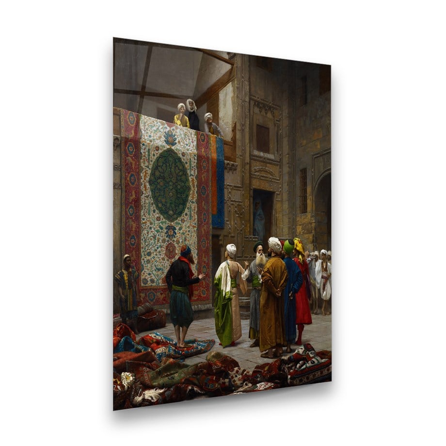 Osman Hamdi Bey Halı Tüccarı Eseri Dikey Cam Tablo-Glass Art Concept