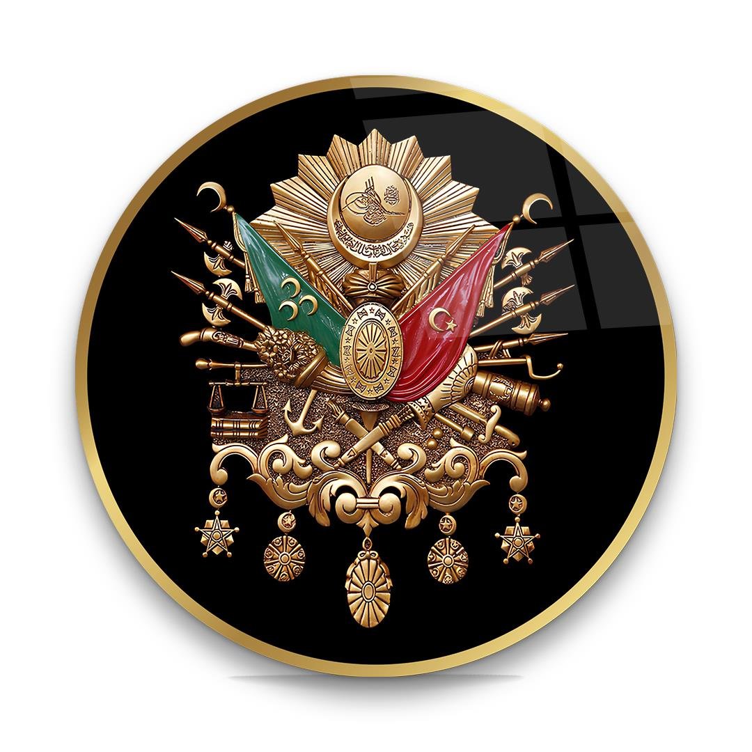 Osmanlı Tuğrası Yuvarlak Cam Tablo-Glass Art Concept