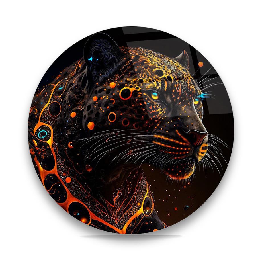 Panter Manipülasyon Yuvarlak Cam Tablo-Glass Art Concept