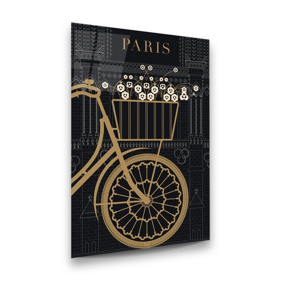 Paris ve Bisiklet Çizim Dikey Cam Tablo-Glass Art Concept