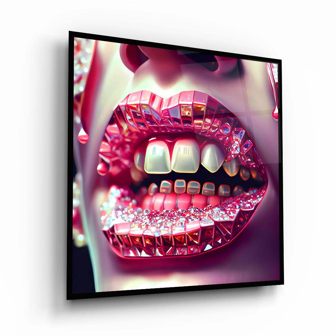 Parlak Dudaklar Kare Cam Tablo-Glass Art Concept