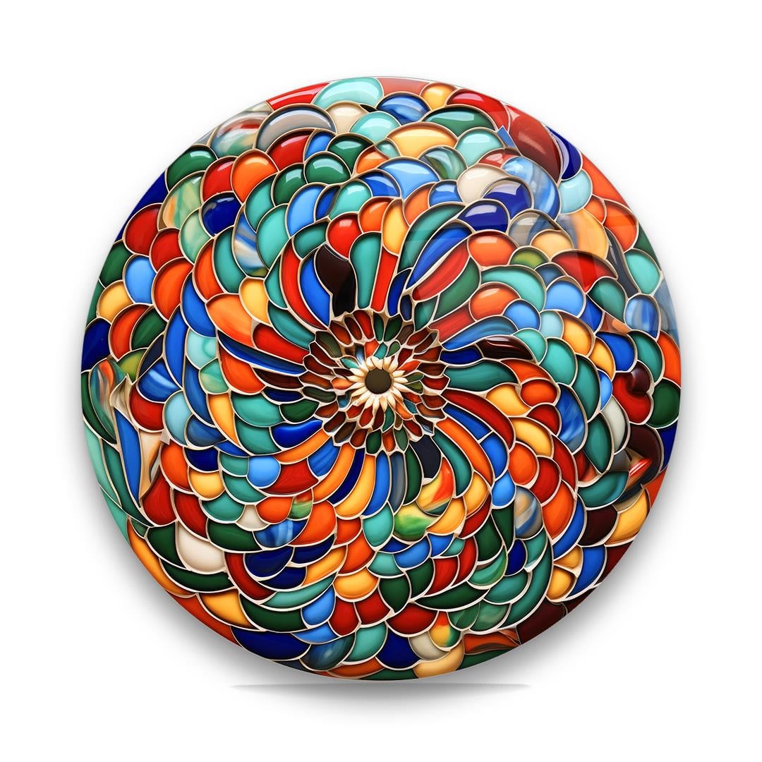 Renkli Desen Yuvarlak Cam Tablo-Glass Art Concept