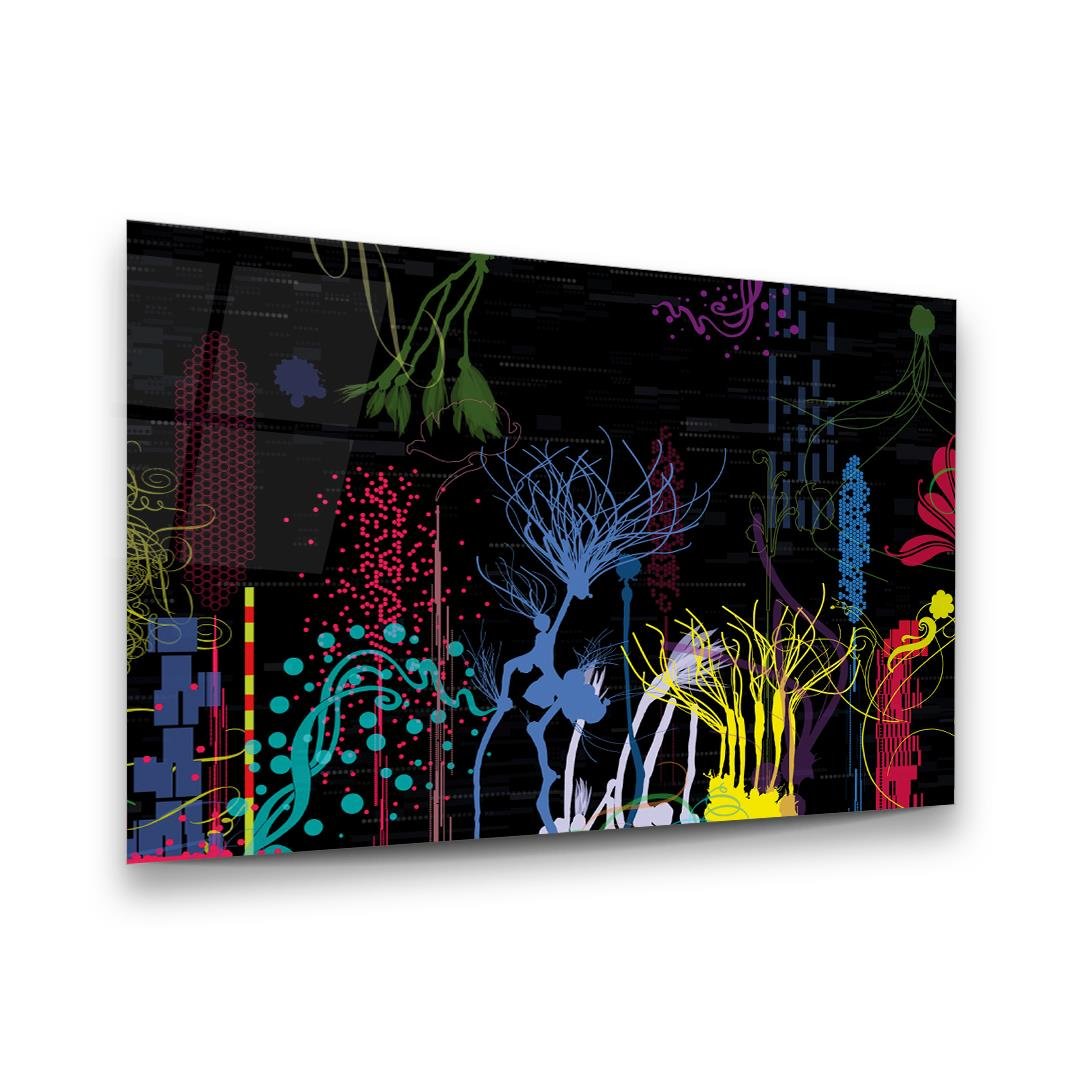 Renkli Geometrik Dijital Çizimler Yatay Cam Tablo-Glass Art Concept